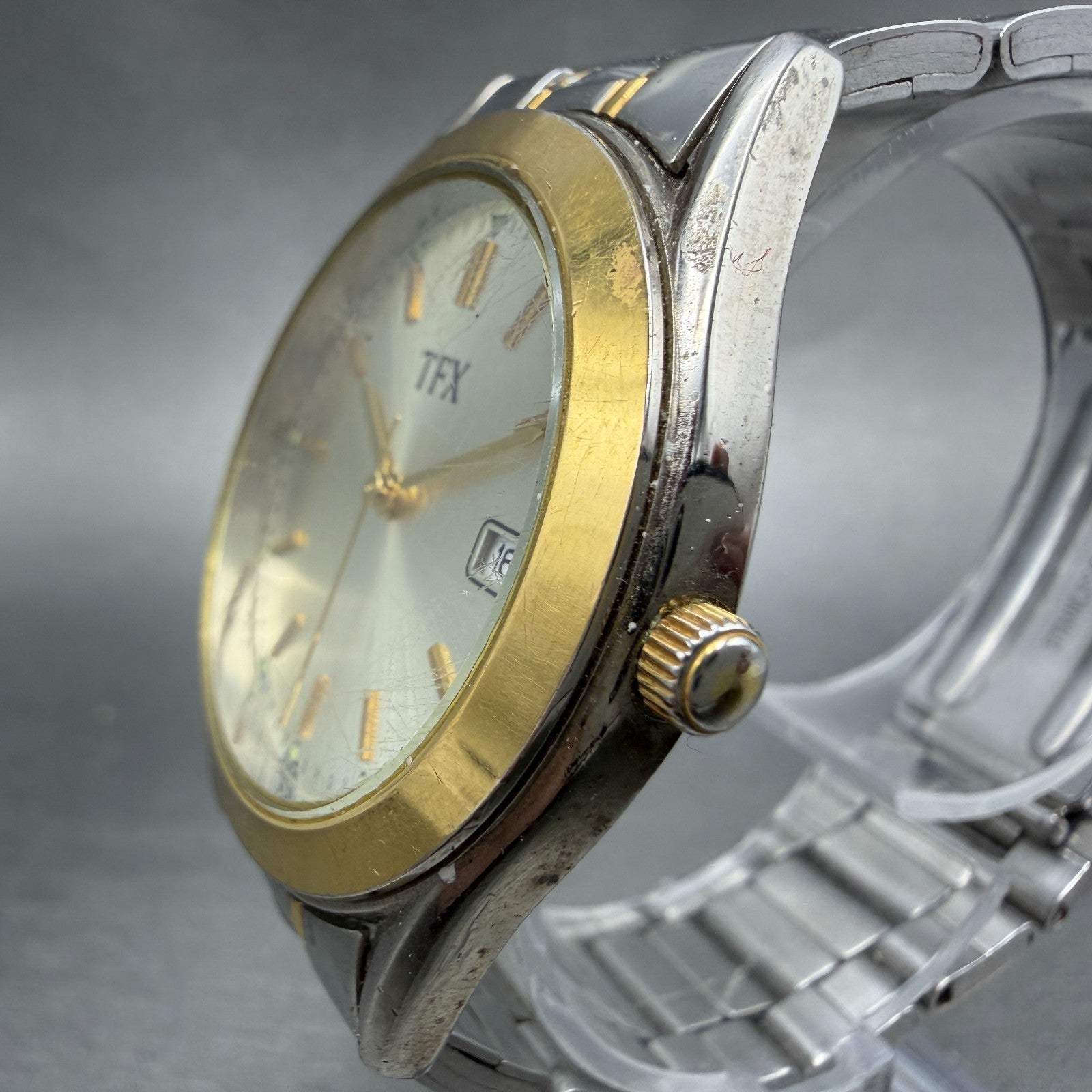 Bulova TFX Watch Men 37mm Champagne Dial Two Tone Date Round 38B08 New Battery2