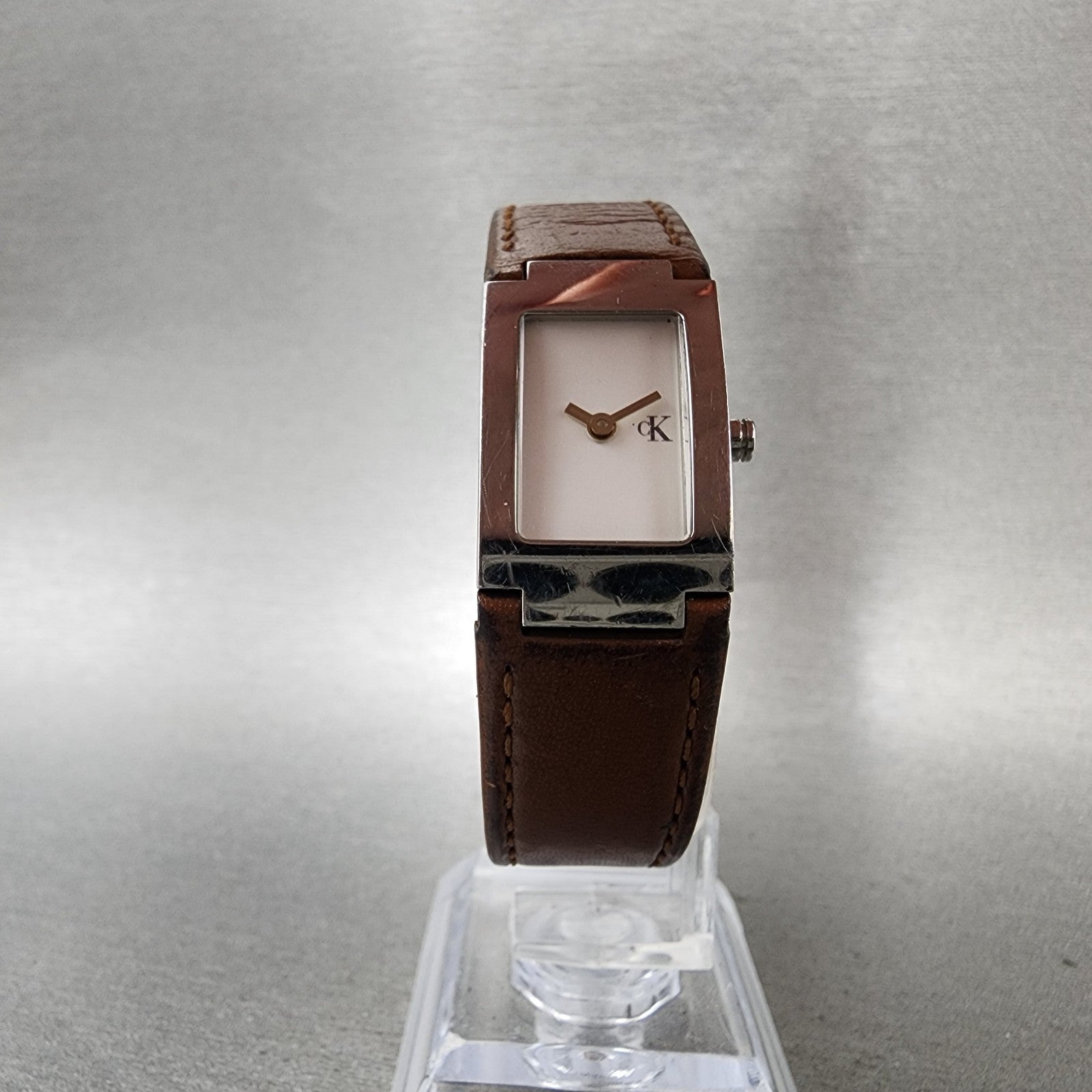 Calvin Klein Tank Watch Women 17mm White Dial Silver Tone Rectangle New Battery5