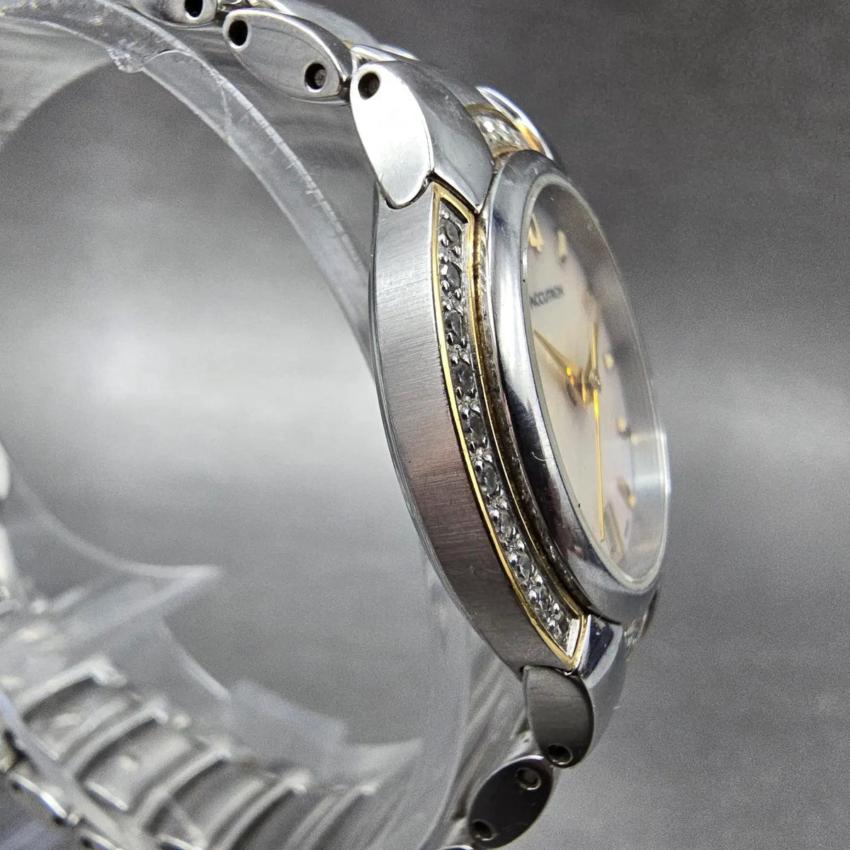 Bulova Accutron Watch Women 28mm MOP Dial Two Tone Date Diamonds New Batt 28R093