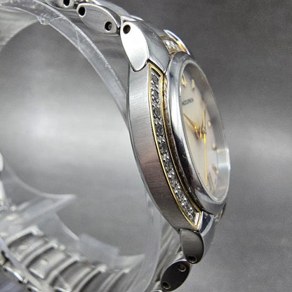 Bulova Accutron Watch Women 28mm MOP Dial Two Tone Date Diamonds New Batt 28R093