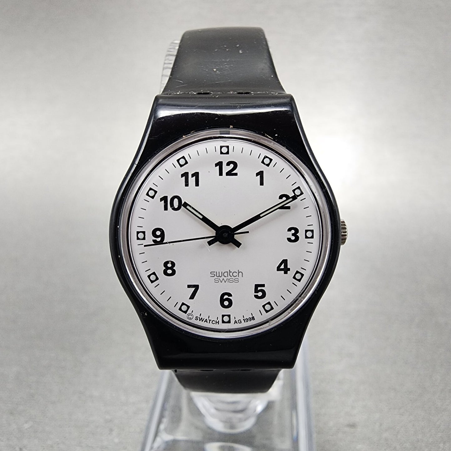 Swatch Sopran Watch Women 25mm White Dial Black Tone Round LB153 New Battery0