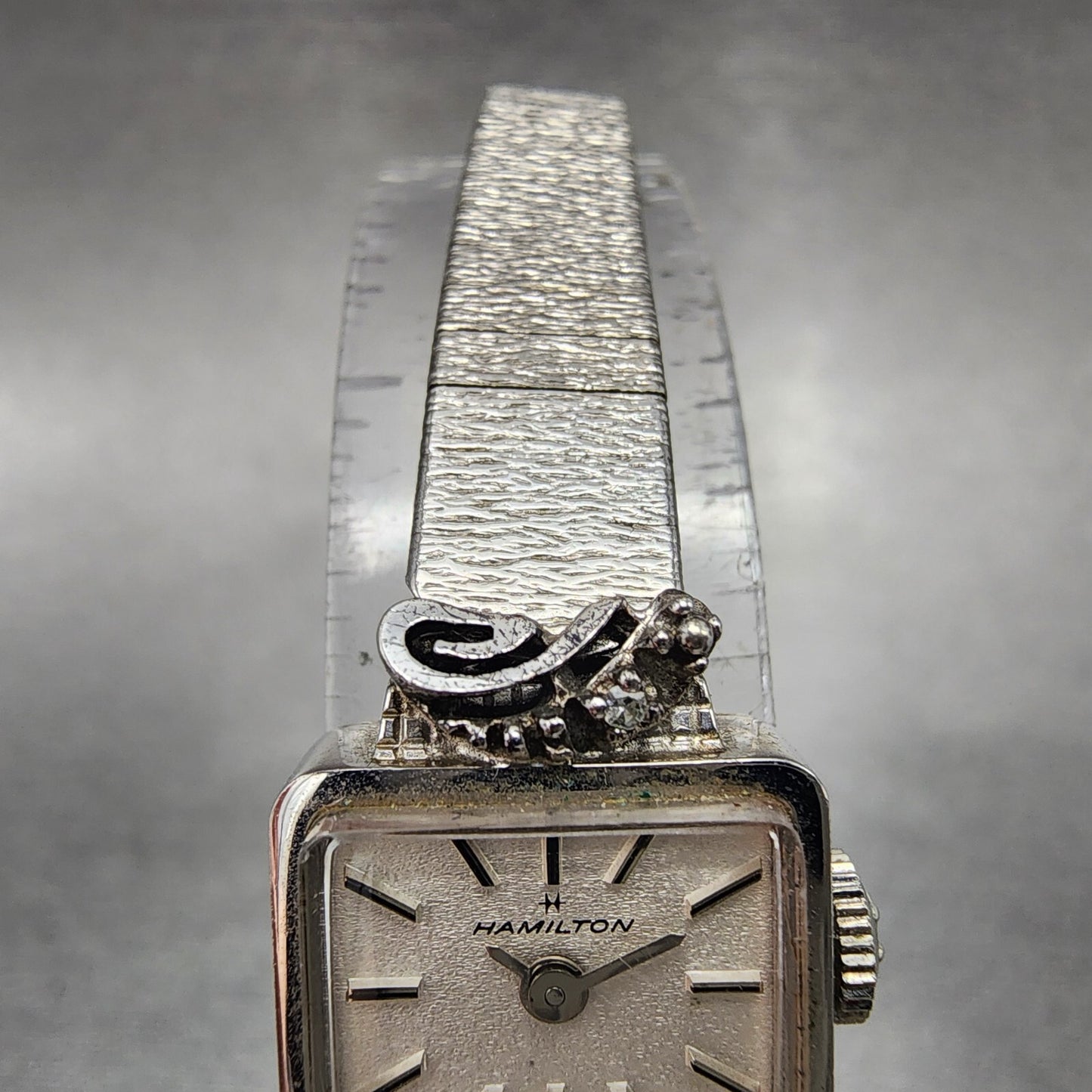 Hamilton Watch Women 15mm White Dial 10K Gold Plated Diamond Accent Manual Wind3