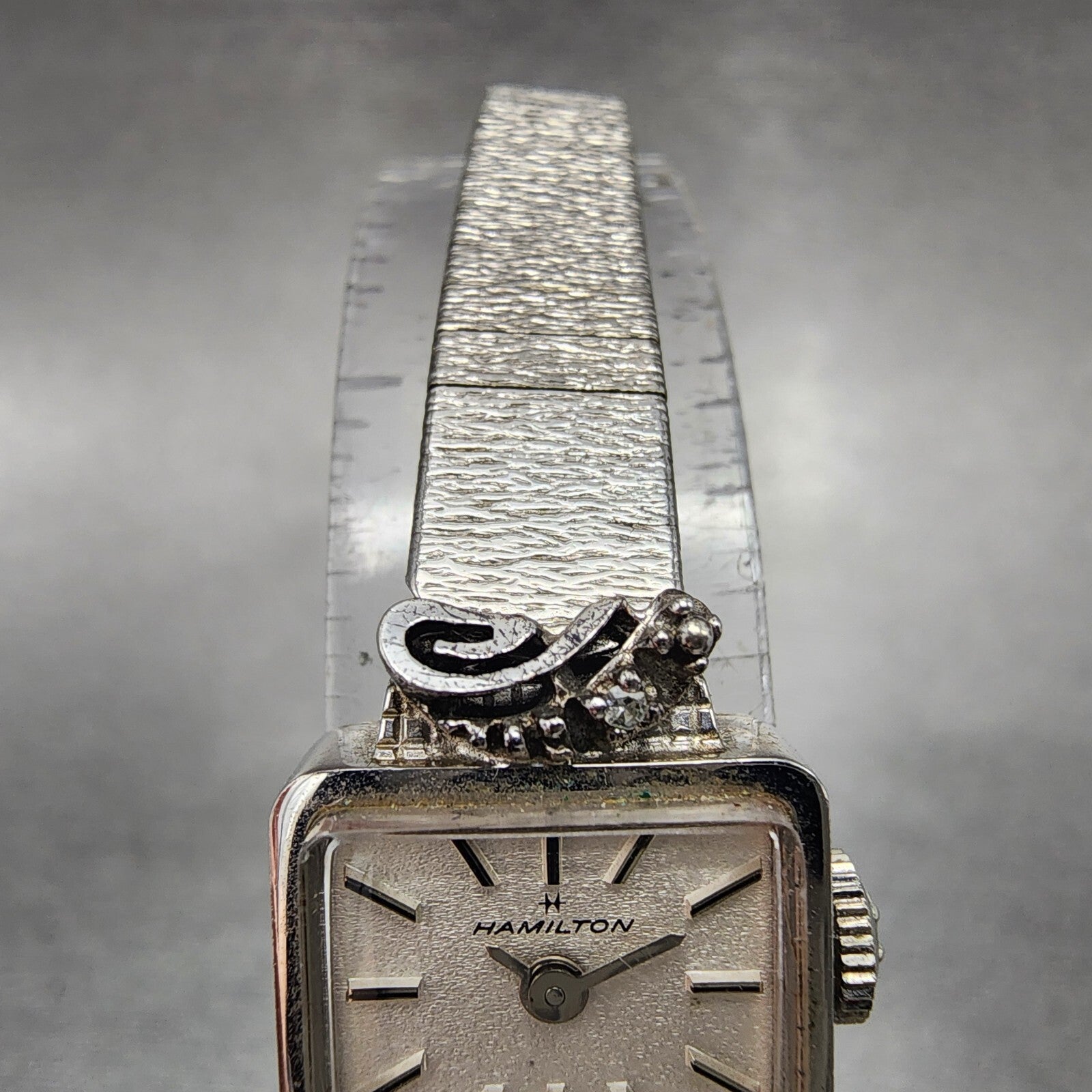 Hamilton Watch Women 15mm White Dial 10K Gold Plated Diamond Accent Manual Wind3