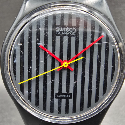 Swatch Pinstripe Watch Men 34mm Black Dial Black Round GA102 New Battery2