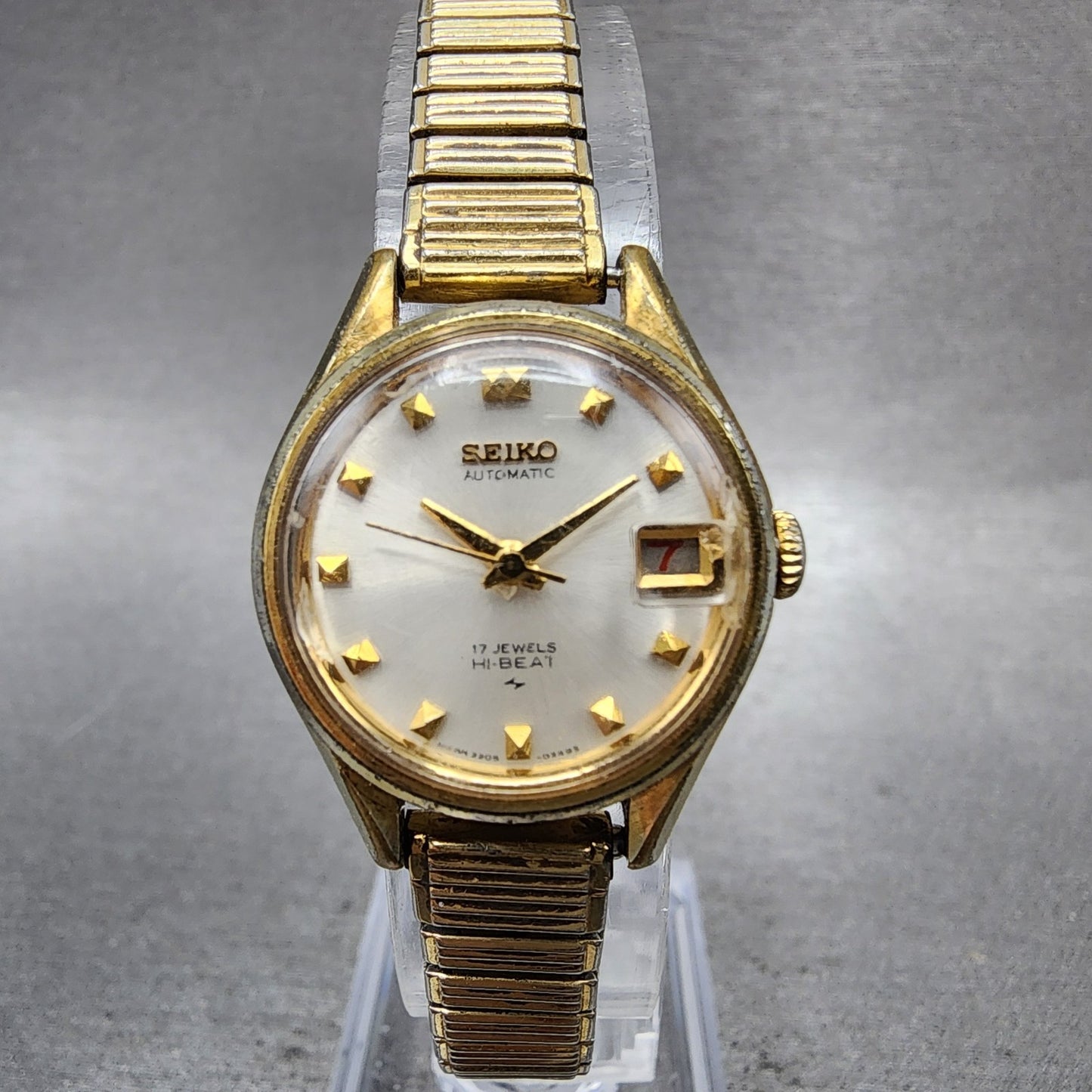 Seiko Automatic Watch Women 23mm White Dial Gold Tone Date 22050259 Runs0
