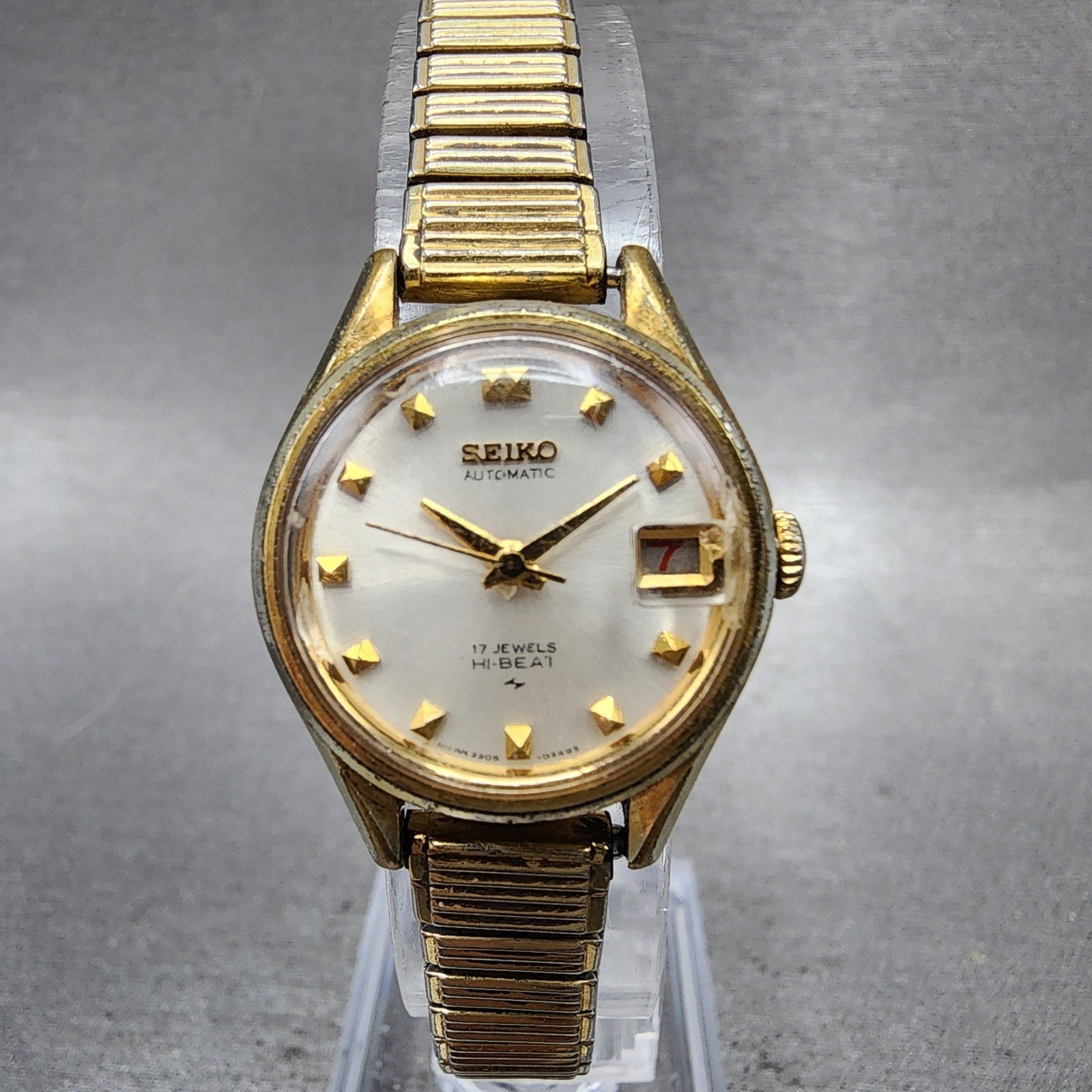 Seiko Automatic Watch Women 23mm White Dial Gold Tone Date 22050259 Runs0