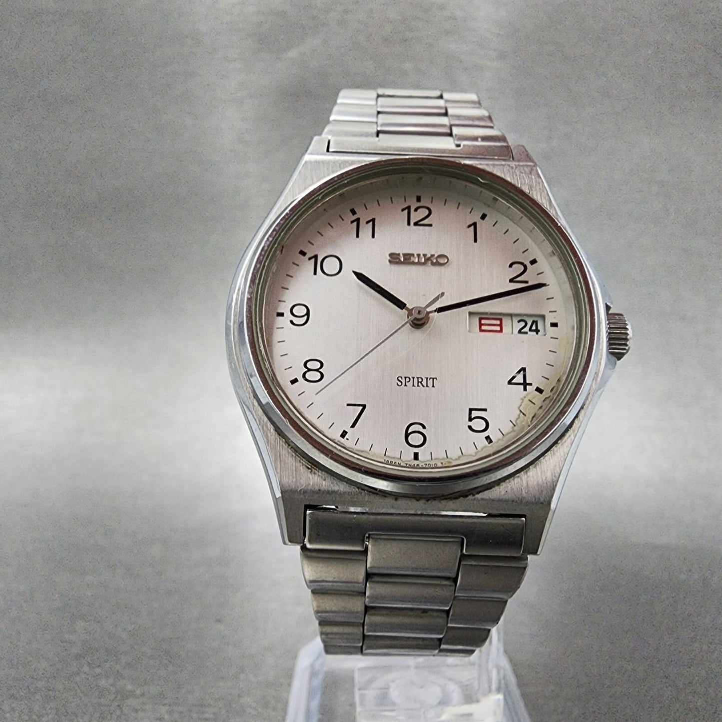 Seiko Spirit Watch Men 35mm White Dial Silver Tone Daydate 7n437000 New Battery4