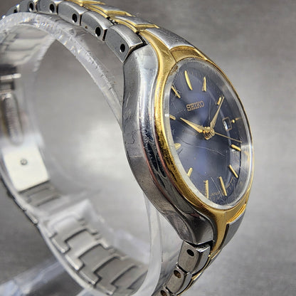 Seiko Watch Women 25mm Blue Dial Two Tone Date Round 7N820DR0 New Battery3
