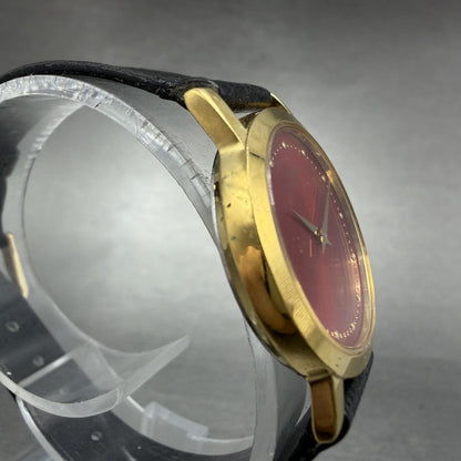 Seiko Watch Women 26mm Red Dial Gold Tone Round 1N00-0A29 New Battery Leather3