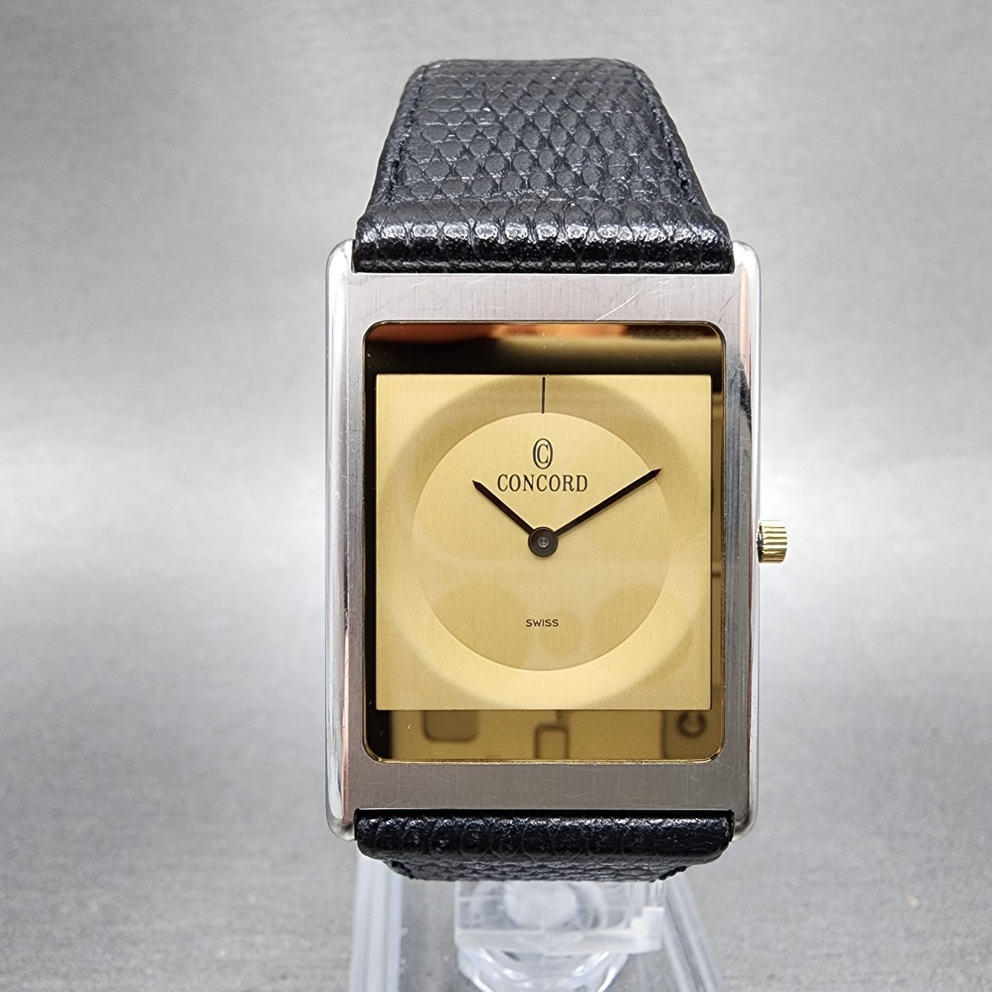 Concord Delirium Tank Watch Men 25mm Gold Dial Steel Rectangle New Battery0