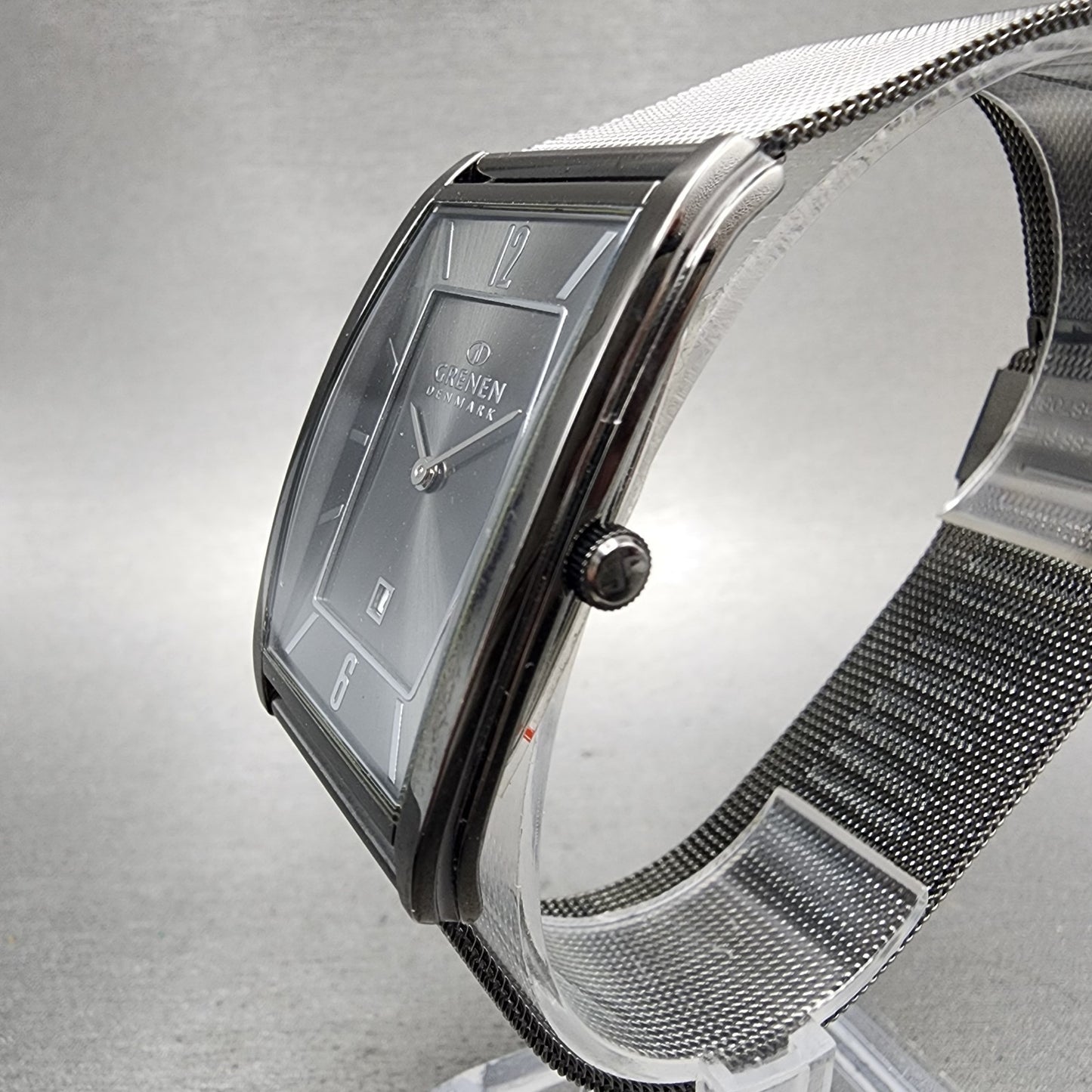 Skagen Grenen Tank Watch Men 29mm Silver Dial Black Tone Date Rectangle New Batt2