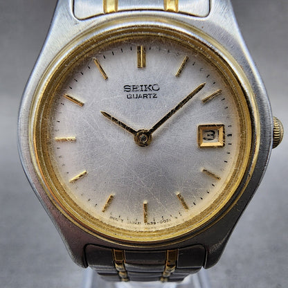 Seiko Watch Women 26mm White Dial Two Tone Date Round 7n890021 New Battery1