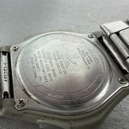 Casio Wave Ceptor Solar Watch Men 41mm White Dial Analog Digital Steel Runs ABC9