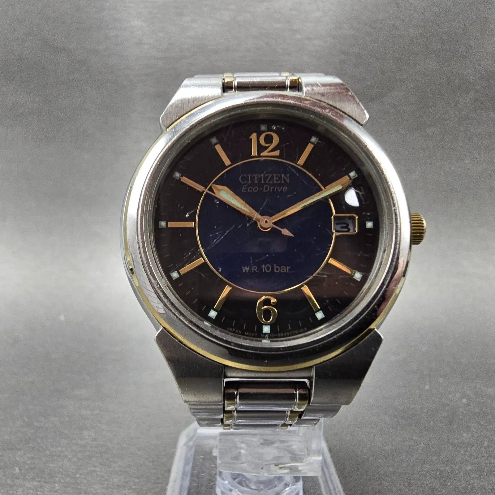 Citizen Eco-Drive Watch Men 36mm Blue Dial Two Tone Date E111-S027179 Runs5