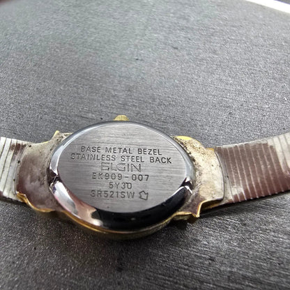 Elgin Watch Women 17mm Silver Dial Two Tone Oval Leafs EK909-007 New Battery10