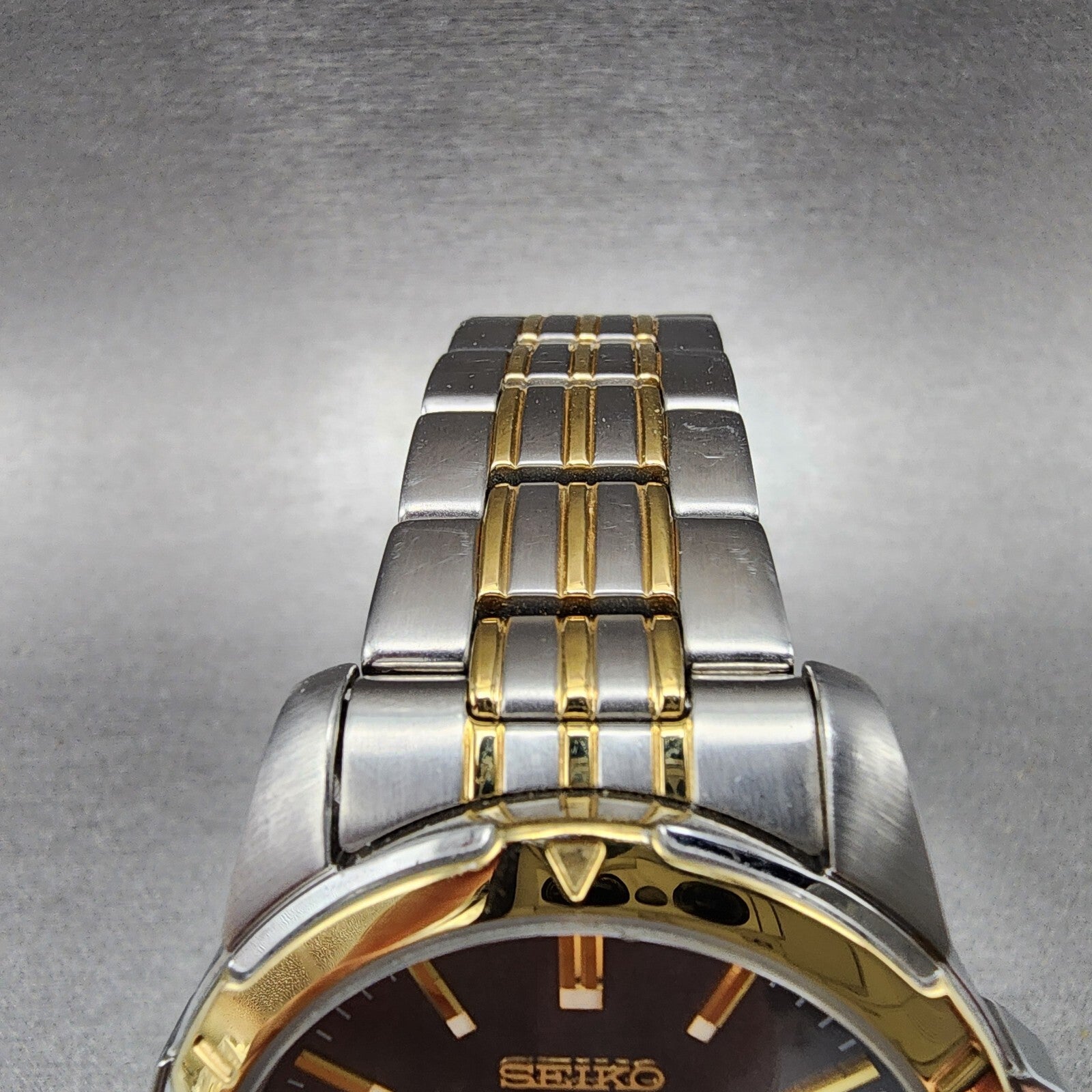 Seiko Watch Men 39mm Black Dial Two Tone Round Daydate 7n430az0 New Batttery4