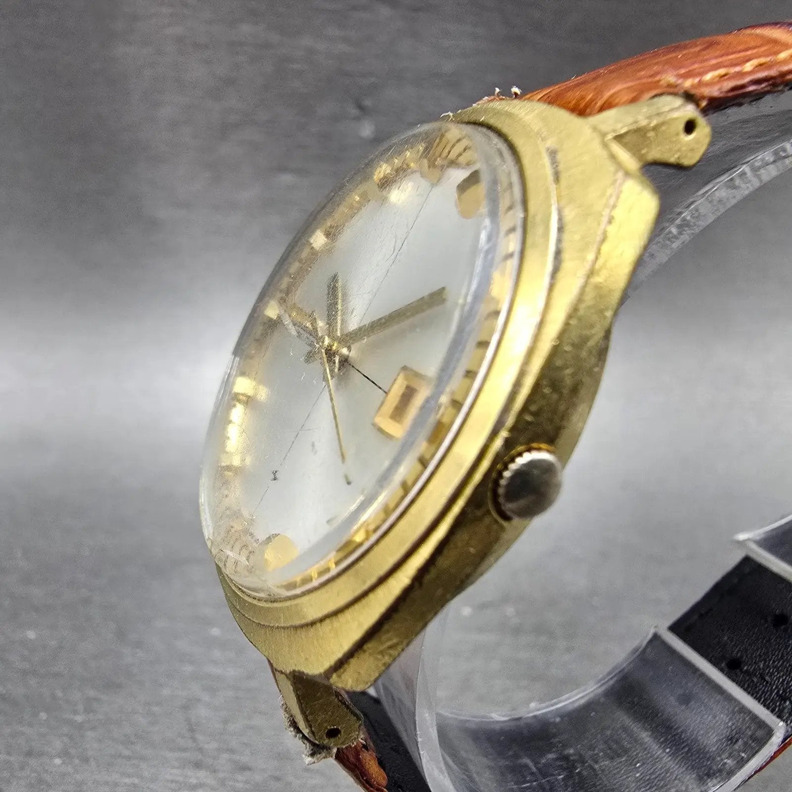 Seiko Automatic Watch Men 36mm Silver Dial Gold Tone Date 7625-7013 Runs Vintage2