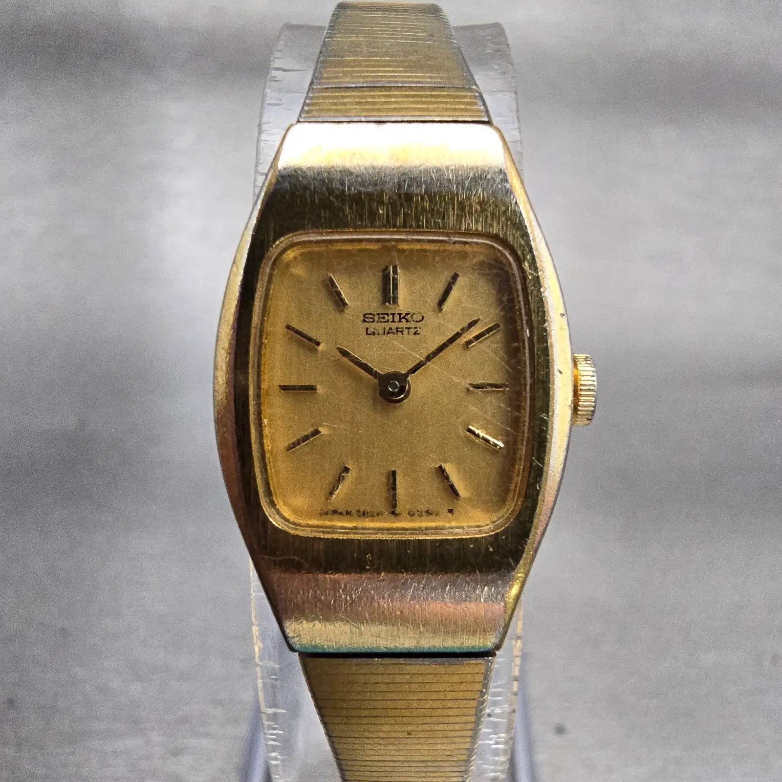 Seiko Watch Women 16mm Gold Dial Gold Tone Rectangle 2B20-5049 New Battery VTG0