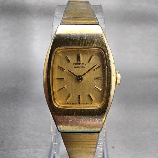 Seiko Watch Women 16mm Gold Dial Gold Tone Rectangle 2B20-5049 New Battery VTG0