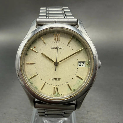 Seiko Spirit Watch Men 34mm Cream Dial Silver Tone Date 7n42-6110 New Battery G50