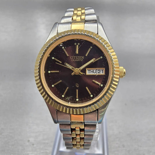Citizen CQ Watch Women 25mm Brown Dial Two Tone Daydate 6000-R00413 New Battery0