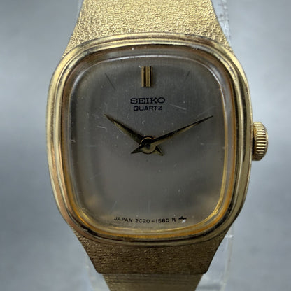 Seiko Watch Women 16mm Silver Dial Gold Tone Square 2C20-5770 New Battery1