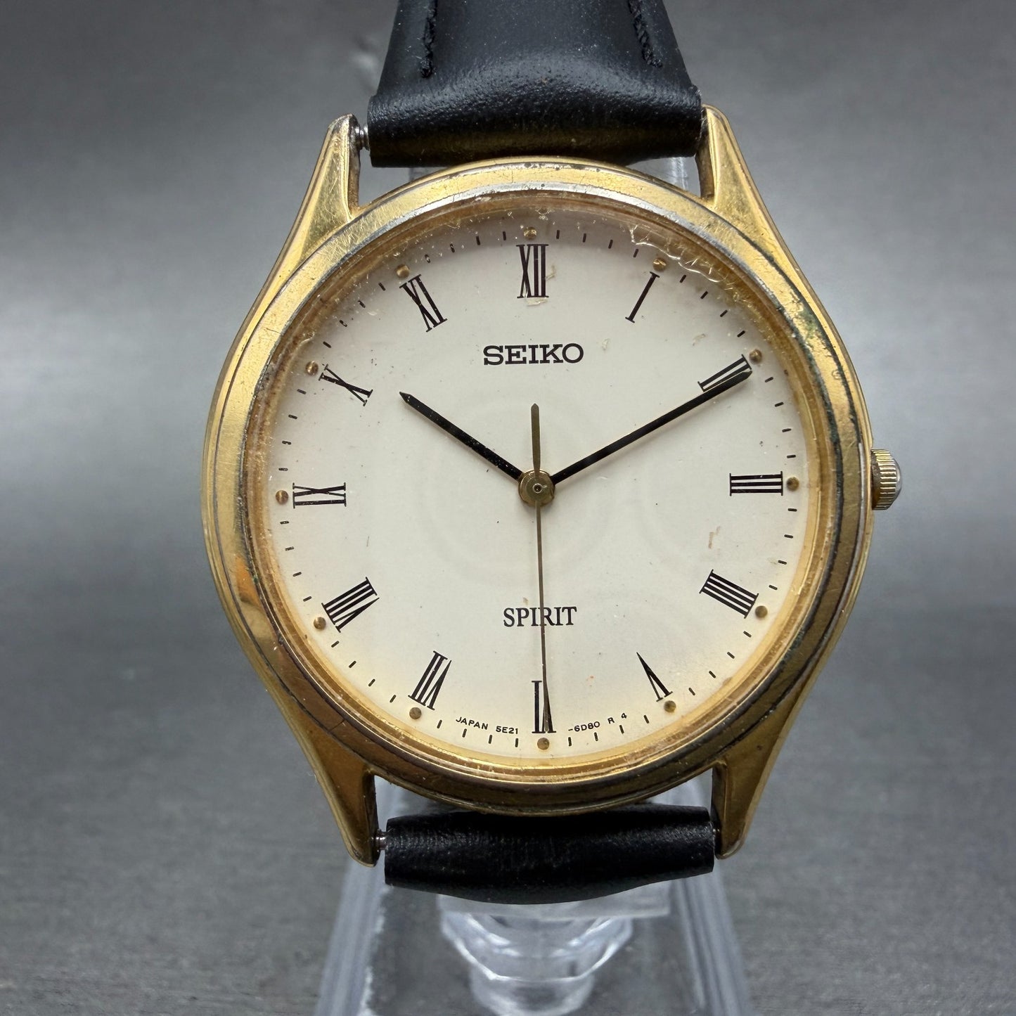 Seiko Spirit Watch Unisex 33mm White Dial Gold Tone Round 5E21-6D70 New Battery0