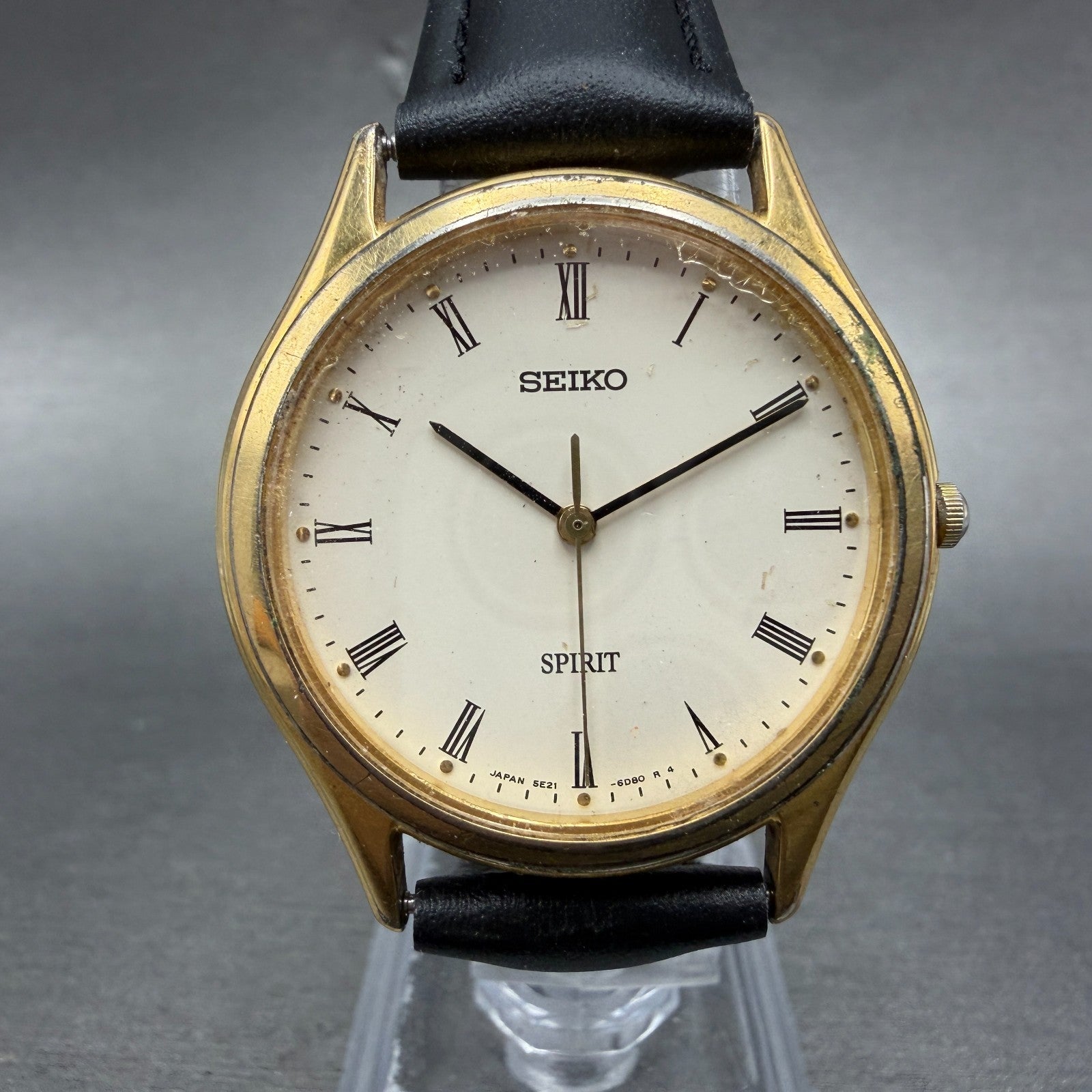 Seiko Spirit Watch Unisex 33mm White Dial Gold Tone Round 5E21-6D70 New Battery0