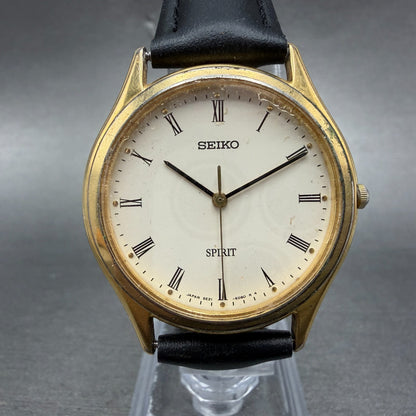 Seiko Spirit Watch Unisex 33mm White Dial Gold Tone Round 5E21-6D70 New Battery0