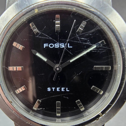 Fossil Watch Men 36mm Black Dial Silver Tone Round FS-2671 New Battery1