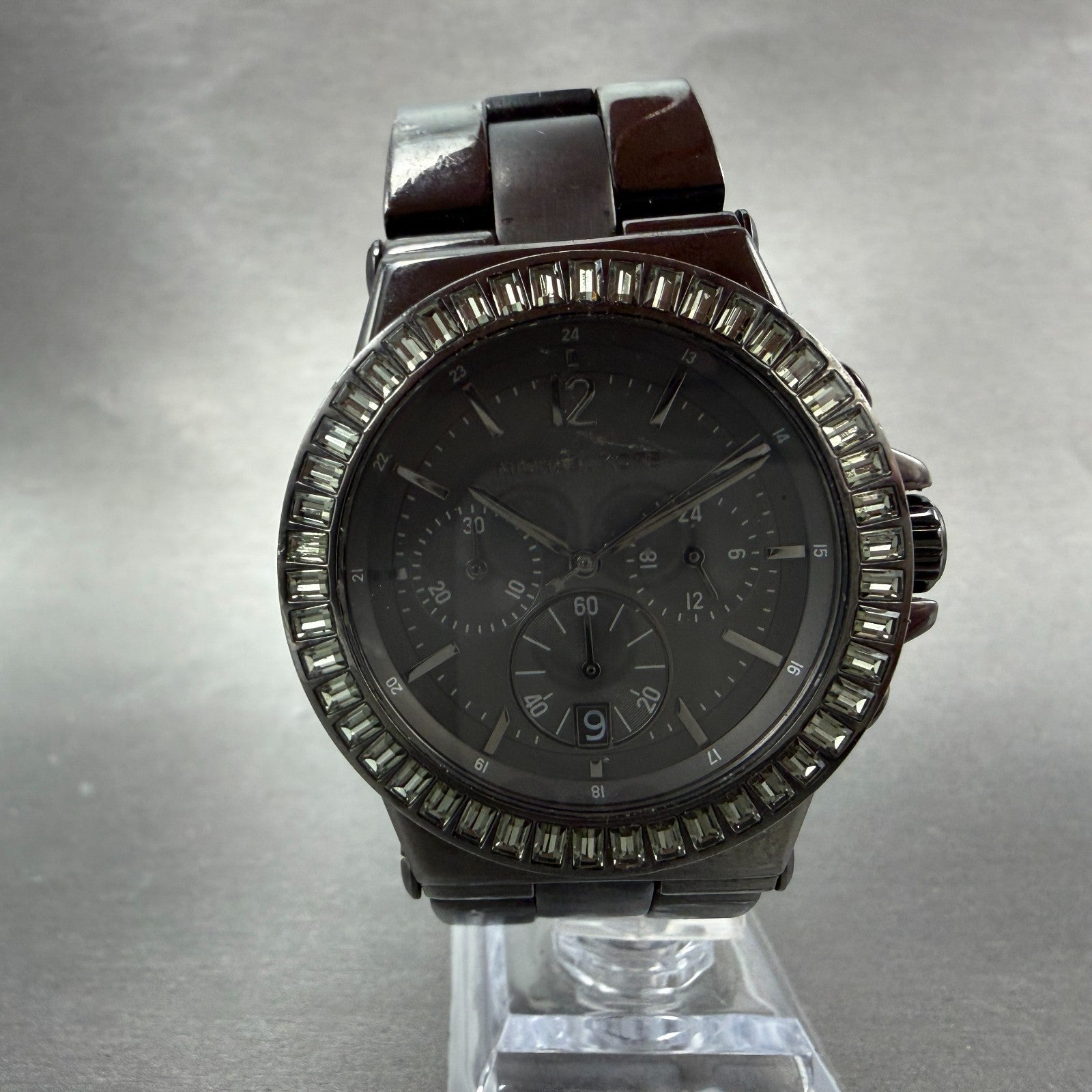 Michael Kors Dylan Chrono Watch Women 42mm Black Dial Black Tone Date New Batt5