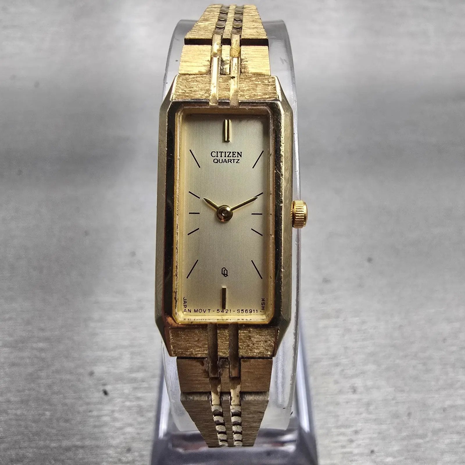 Citizen CQ Watch Women 13mm Champagne Dial Gold Tone 5421-S18523 New Battery VTG0