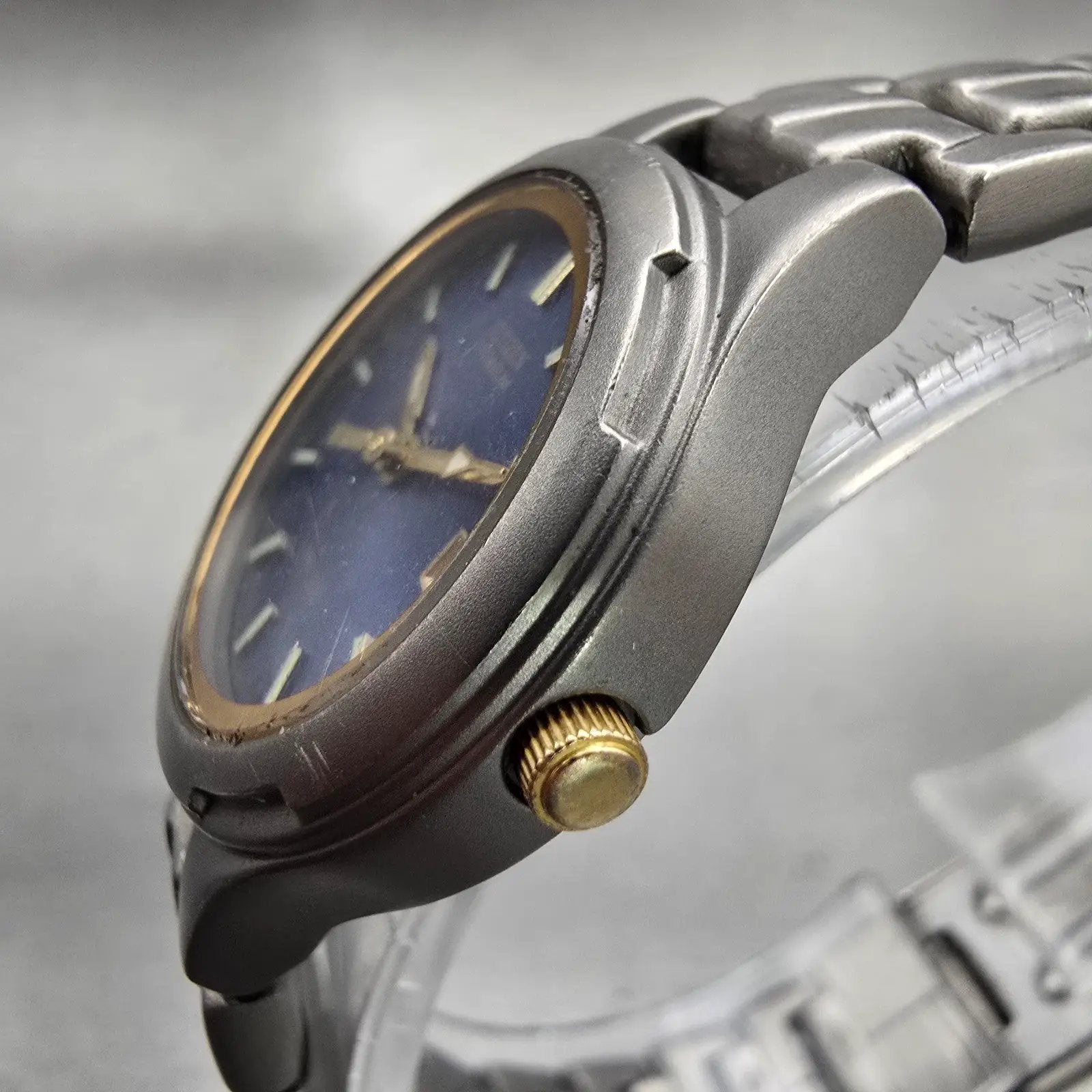 Citizen Titanium Watch Women 27mm Blue Dial Gray Tone Date 1012-H31209 New Batt2