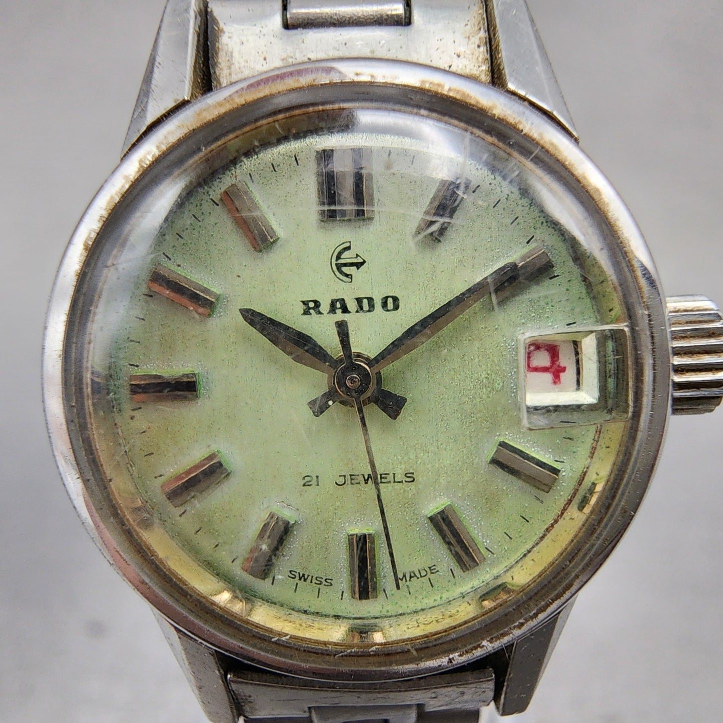 Rado Watch Women 21mm Green Dial Silver Tone Date Manual Wind 781/1 Runs1