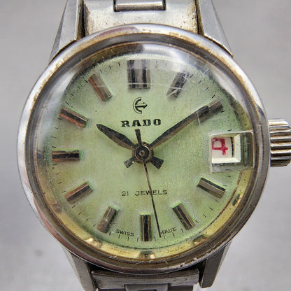 Rado Watch Women 21mm Green Dial Silver Tone Date Manual Wind 781/1 Runs1