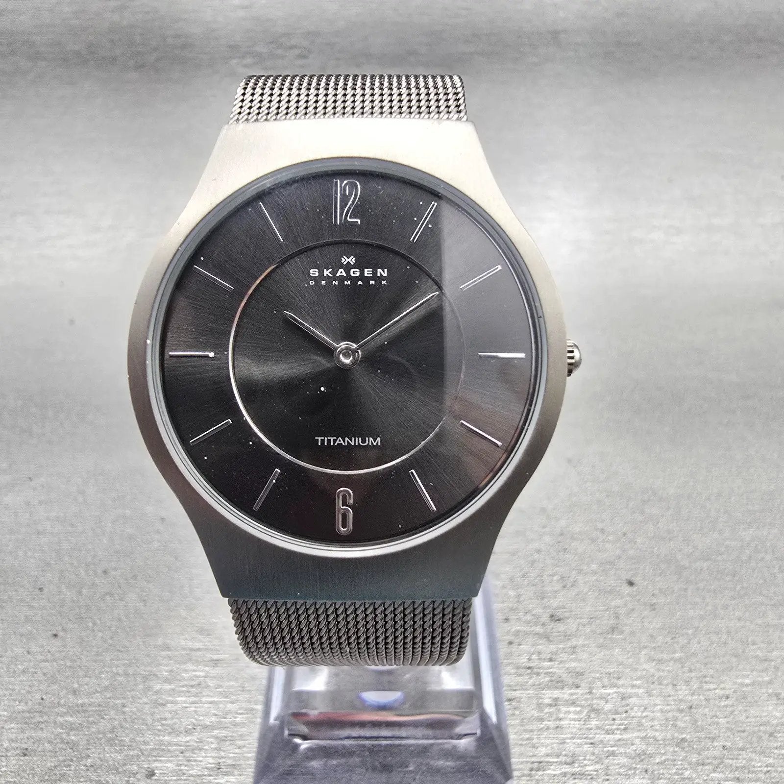 Skagen Grenen Watch Men 35mm Gray Dial Titanium Round 233LTTM New Battery Mesh G0