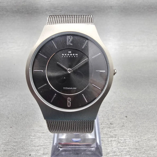 Skagen Grenen Watch Men 35mm Gray Dial Titanium Round 233LTTM New Battery Mesh G0