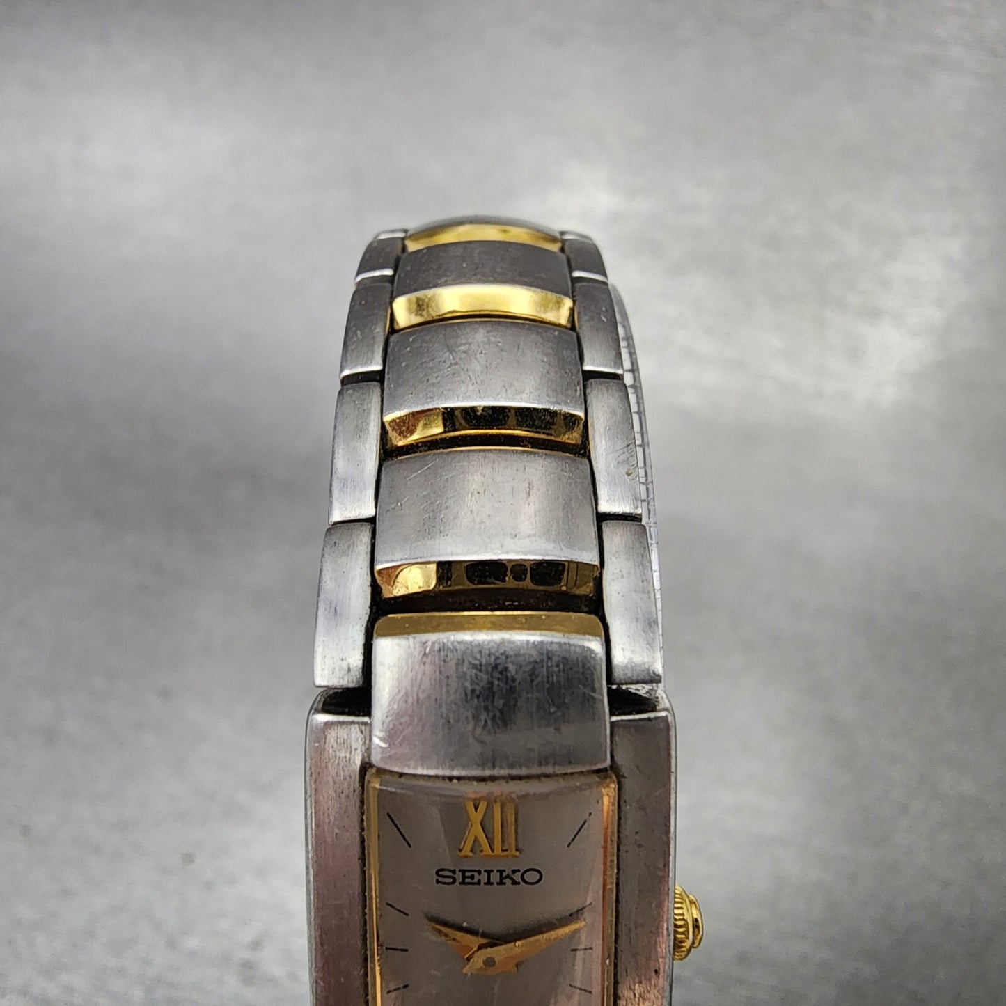 Seiko Tank Watch Women 15mm Silver Dial Two Tone Rectangle 2E200AG0 New Battery4