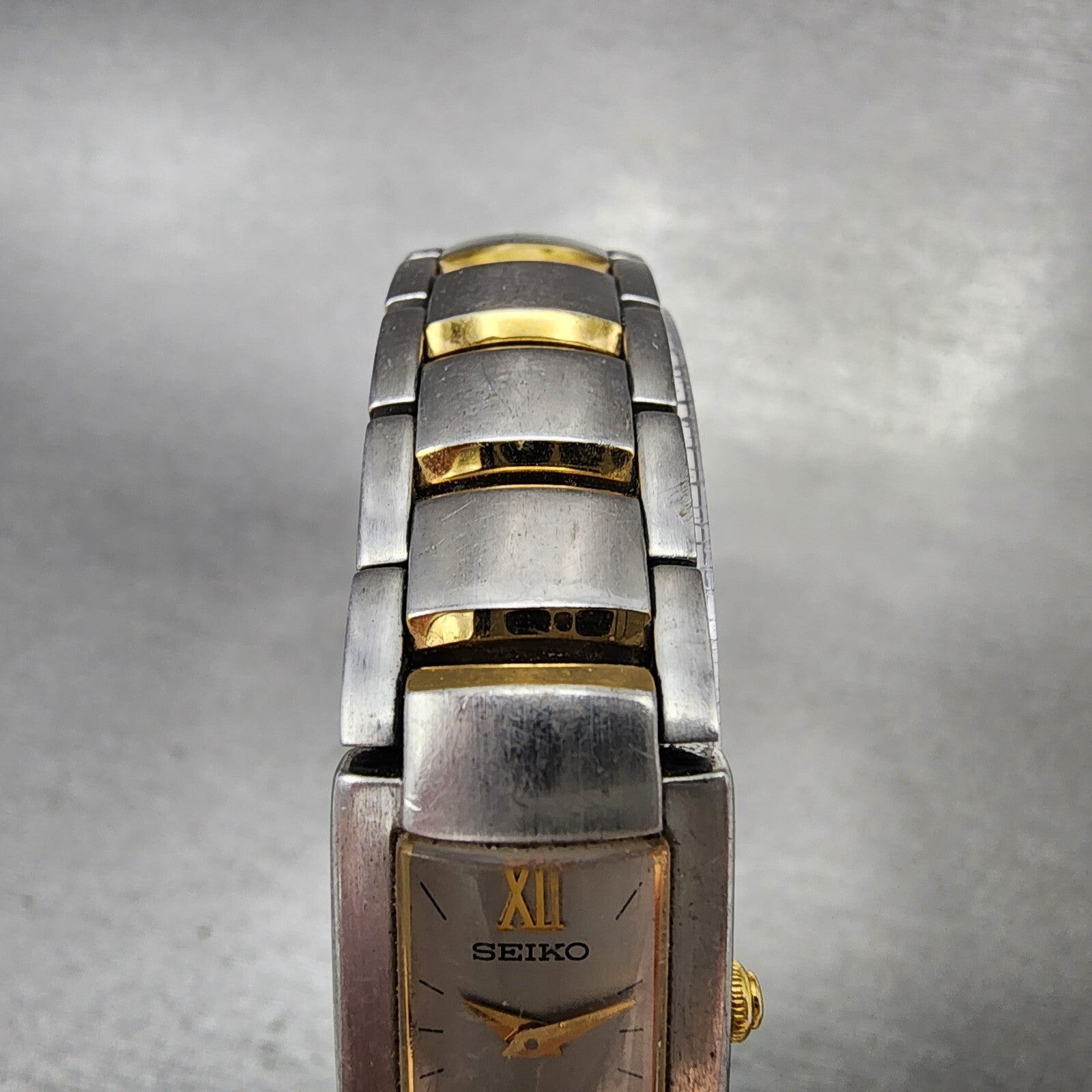 Seiko Tank Watch Women 15mm Silver Dial Two Tone Rectangle 2E200AG0 New Battery4