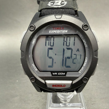Timex Expedition Watch Men 41mm Digital Silver Black Red Alarm Chrono New Batt0