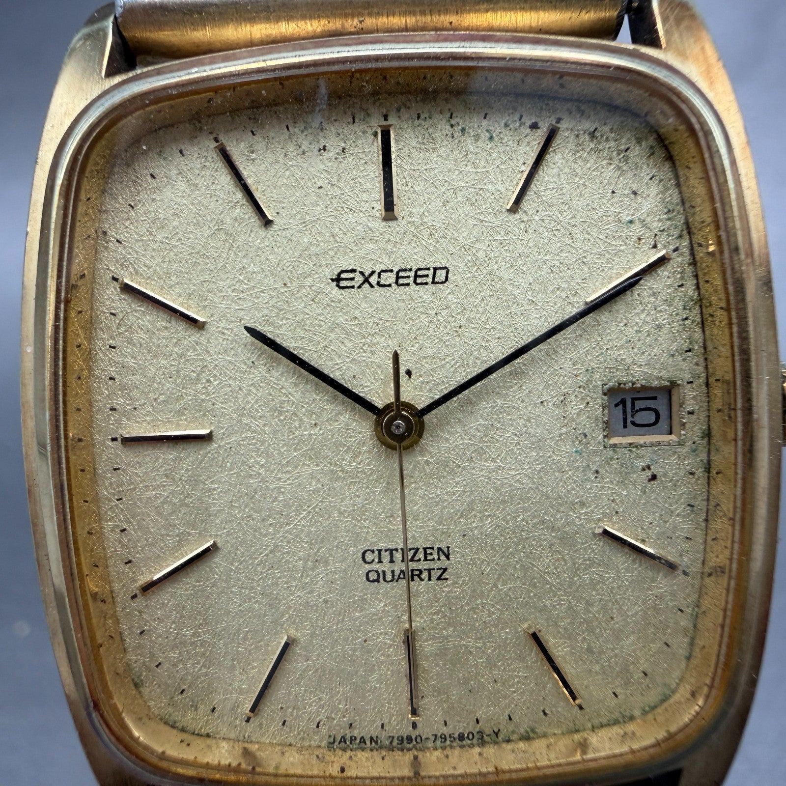 Citizen Exceed Watch Men 29mm Silver Dial Gold Tone Date 4-795423 New Battery1