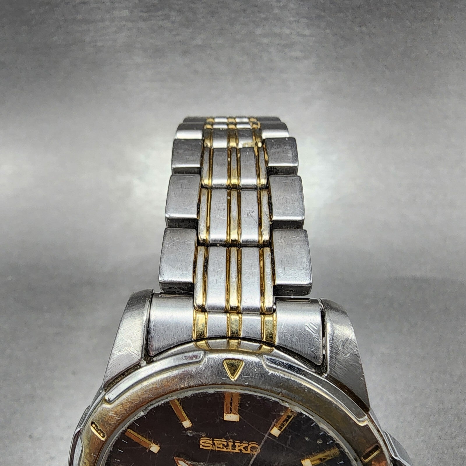 Seiko Watch Men 39mm Black Dial Two Tone Round Daydate 7n430az0 New Batttery4