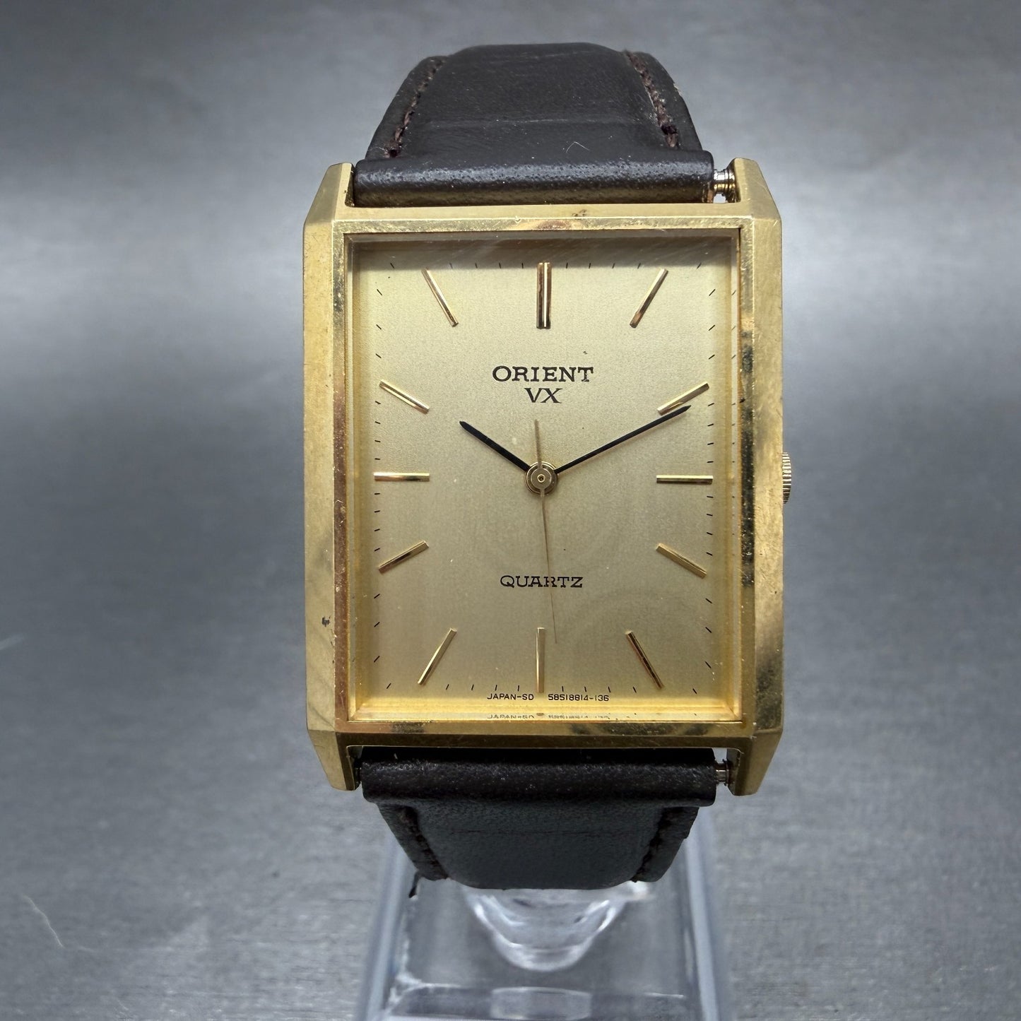 Orient VX Tank Watch Men 26mm Champagne Dial Gold Tone Rectangle New Battery0