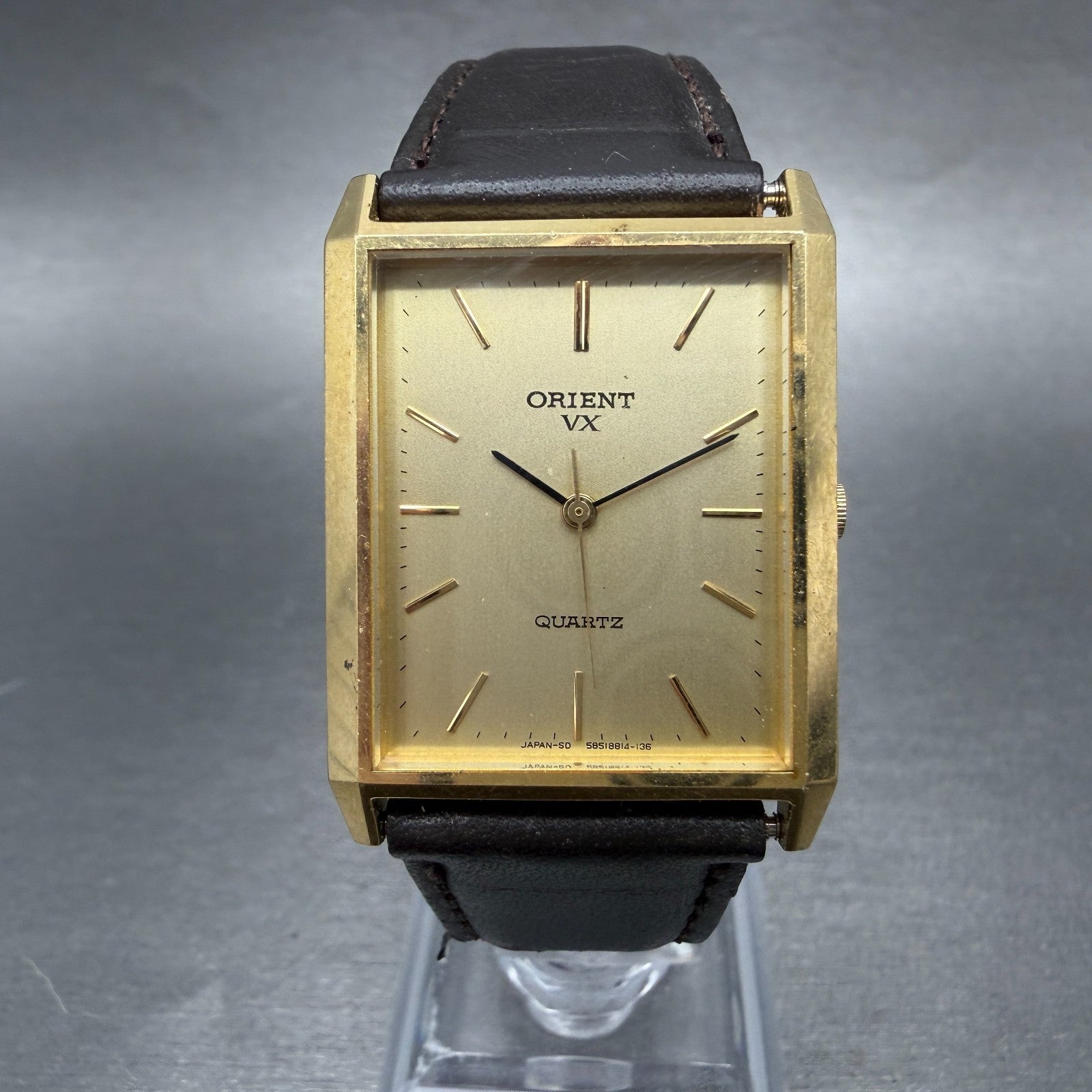 Orient VX Tank Watch Men 26mm Champagne Dial Gold Tone Rectangle New Battery0