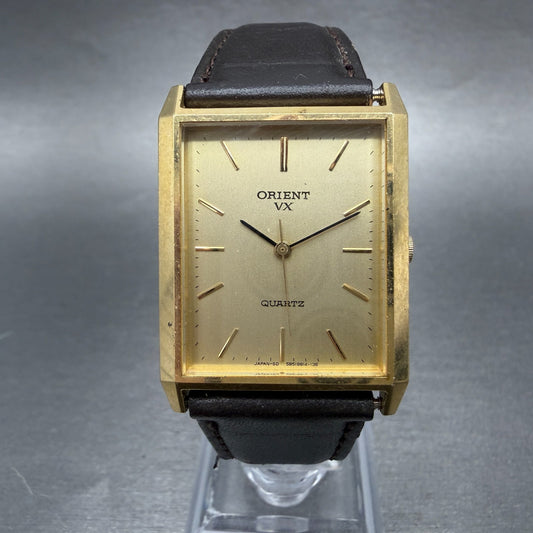Orient VX Tank Watch Men 26mm Champagne Dial Gold Tone Rectangle New Battery0