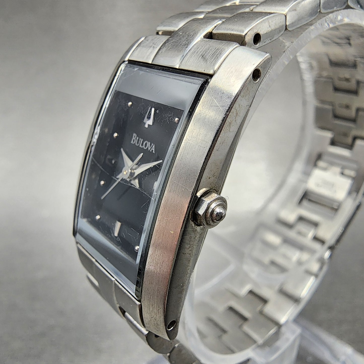 Bulova Tank Watch Women 18mm Black Dial Stainless Steel Rectangle New Battery2