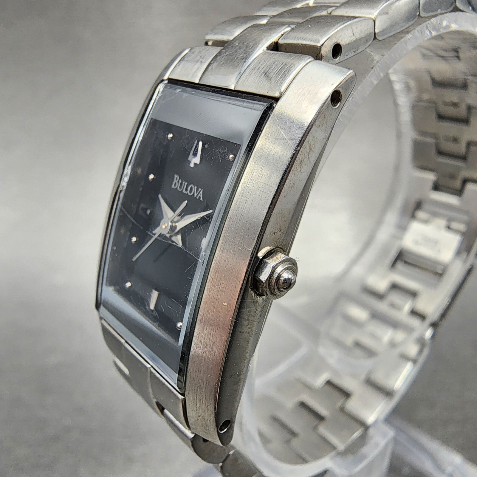 Bulova Tank Watch Women 18mm Black Dial Stainless Steel Rectangle New Battery2