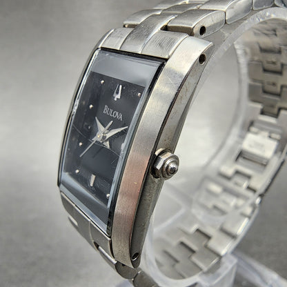 Bulova Tank Watch Women 18mm Black Dial Stainless Steel Rectangle New Battery2
