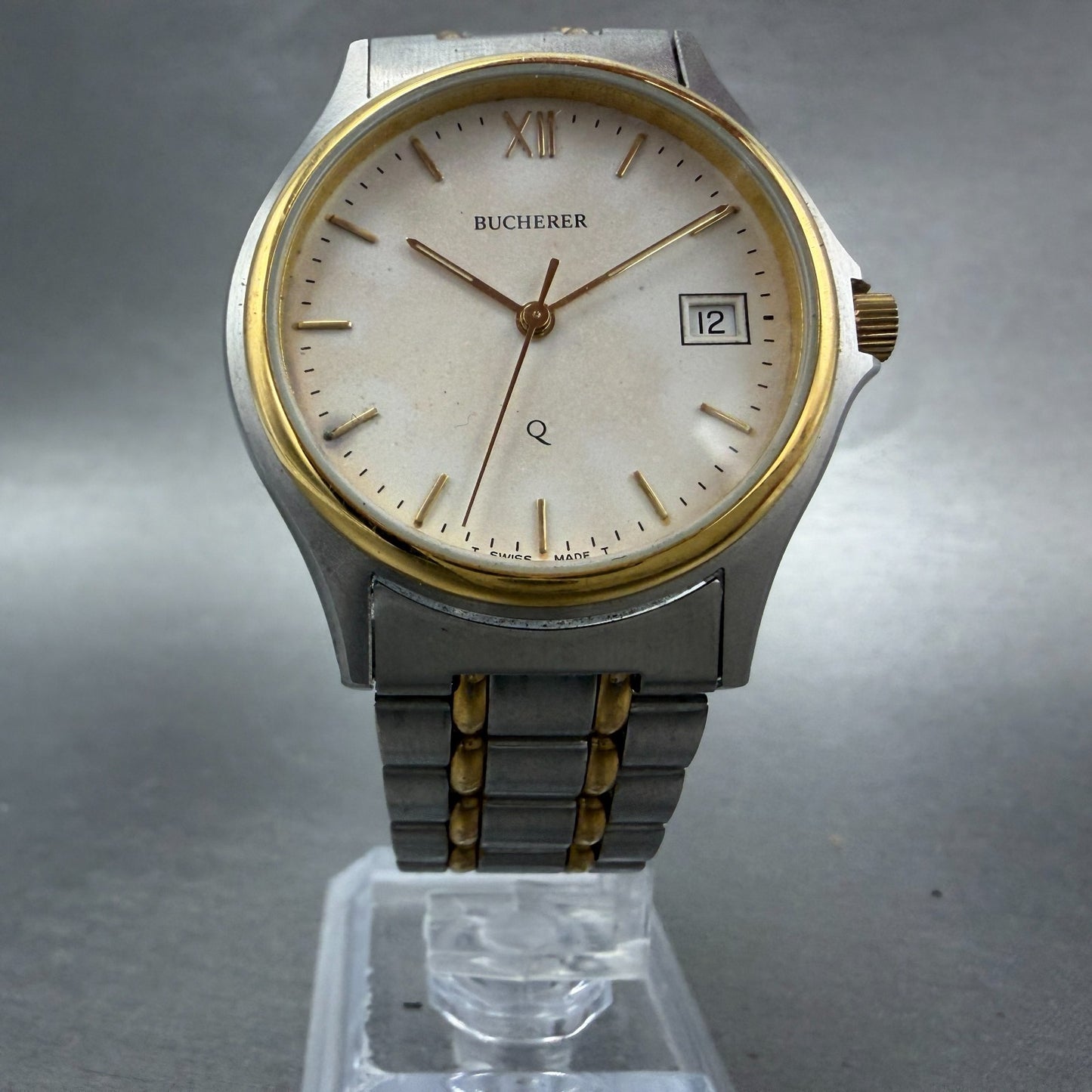 Bucherer Q Watch Men 36mm White Dial Two Tone Date Round 1.1471.0.82 PARTS6