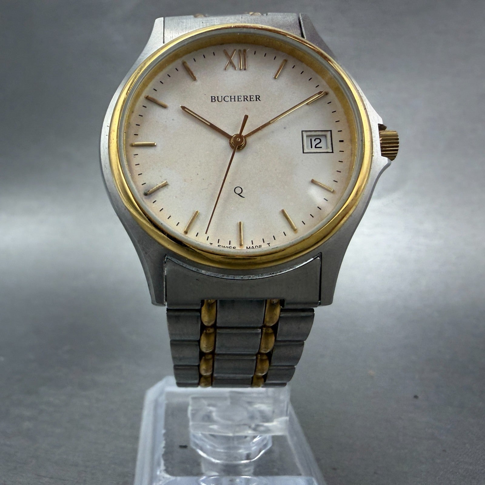 Bucherer Q Watch Men 36mm White Dial Two Tone Date Round 1.1471.0.82 PARTS6